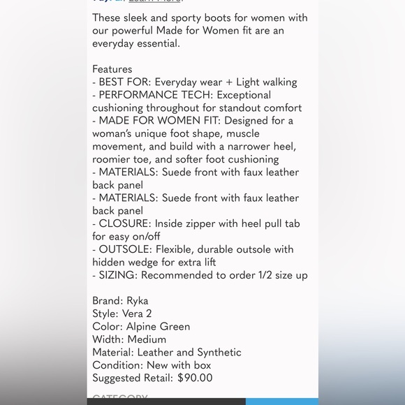 Ryka Vera 2 Womens Alpine Green/Deep Grey Suede Side Zip Wedge heel SNEAKER BOOT - Picture 15 of 15